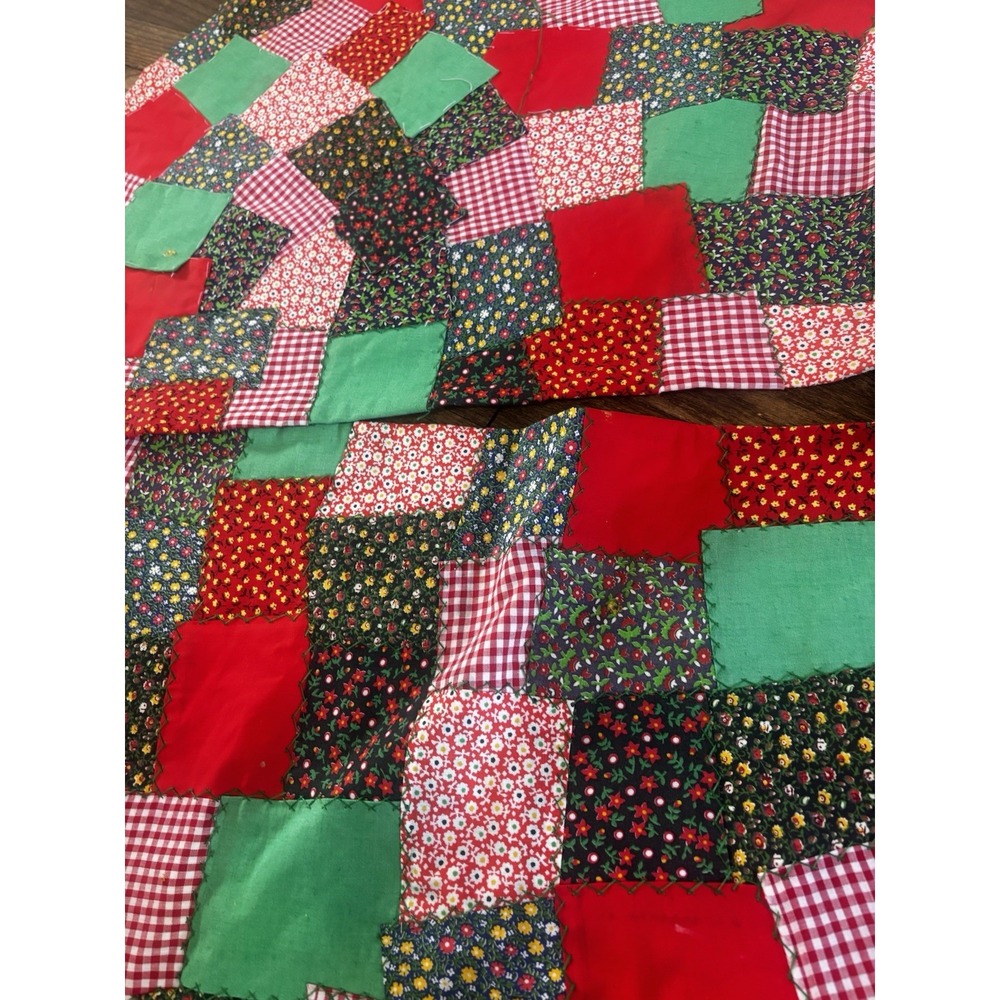 57" Vintage Multicolor Hand Quilted Patchwork Christmas Tree Skirt - Picture 8 of 8